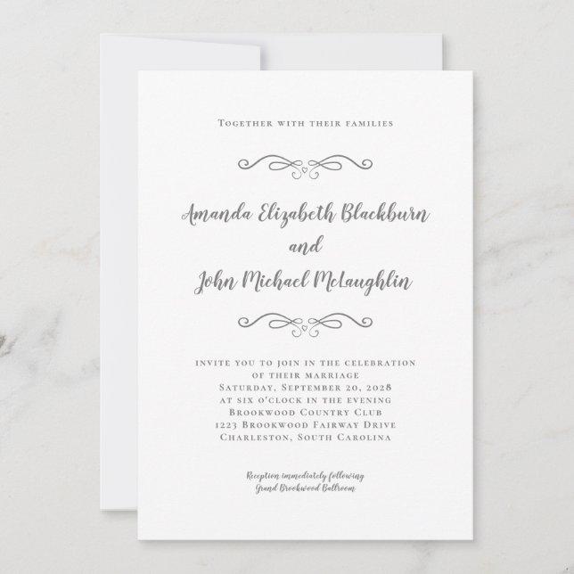 Invitación Clásico Elegante Gris Blanco Formal Atemporal Boda (Anverso)