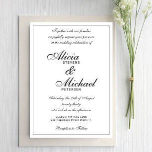 Invitación Clásico elegante guión boda en blanco y negro