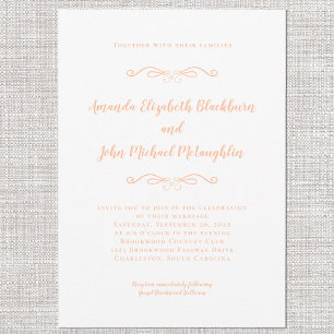 Invitación Clásico Elegante Melocotón y Blanco Chic Formal pa