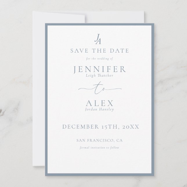 Invitación Clásico Elegante Monograma Guardar la Fecha (Anverso)