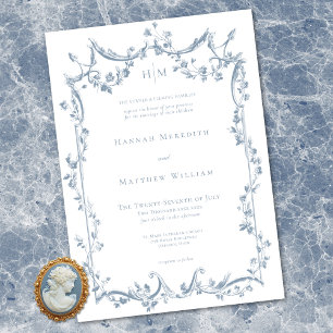 Invitación Clásico Elegante Polvoriento Azul Delicado Floral