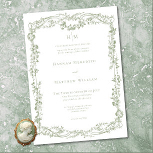 Invitación Clásico Elegante Salvia Marco Floral Delicado Boda