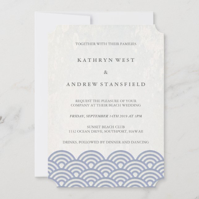 Invitación Clásico Elegante suave morado + White Beach Weddin (Anverso)