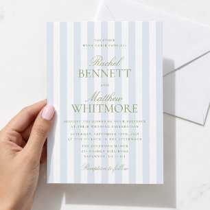 Invitación Clásico Elegante Verde Cítrico de Raya Azul para B