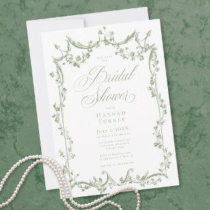 Invitación Clásico Elegante Verde Salvia Ducha Floral Delicad