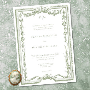 Invitación Clásico Elegante Verde Salvia Marco Floral Boda
