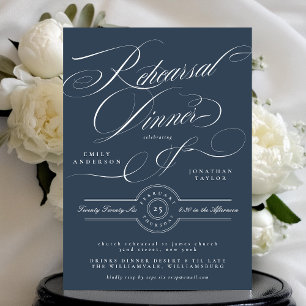 Invitación Clásico ensayo Boda azul de la Marina formal cena