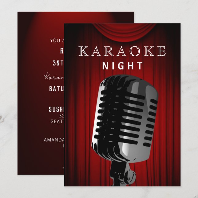 Invitación Clásico Etapa 30 cumpleaños Karaoke Fiesta nocturn (Anverso / Reverso)