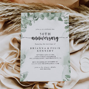 Invitación Clásico Eucalipto 50 Aniversario de Boda  
