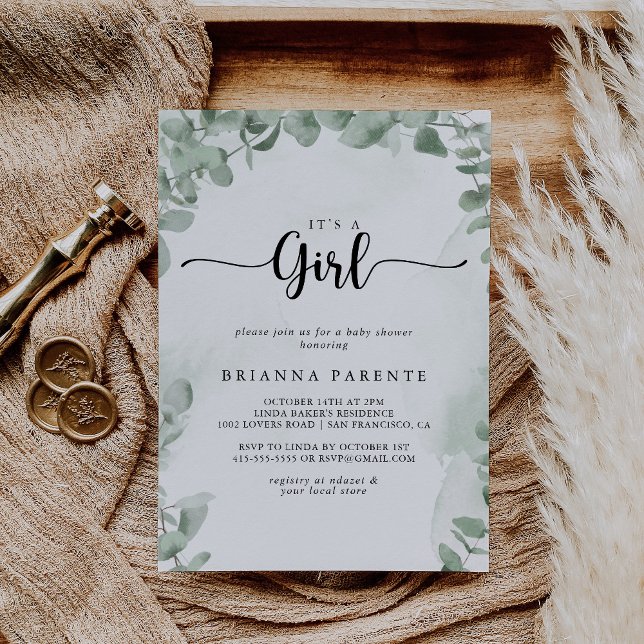 Invitación Clásico eucalipto verde es un Baby Shower Chica (Subido por el creador)