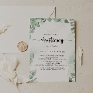 Invitación Clásico Eucalipto Verde Foliage Christening
