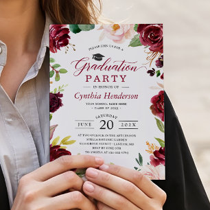 Invitación Clásico evento de graduación floral de Borgoña y R