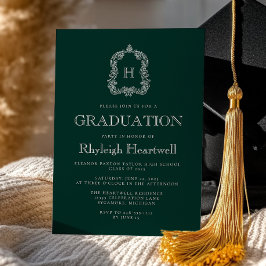 Invitación Clásico fiesta de graduación de Escudo de monogram