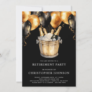 Invitación Clásico Fiesta de Jubilación Moderna Oro Negro