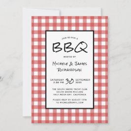 Invitación Clásico Fiesta de picnic de Gingham BBQ en rojo y