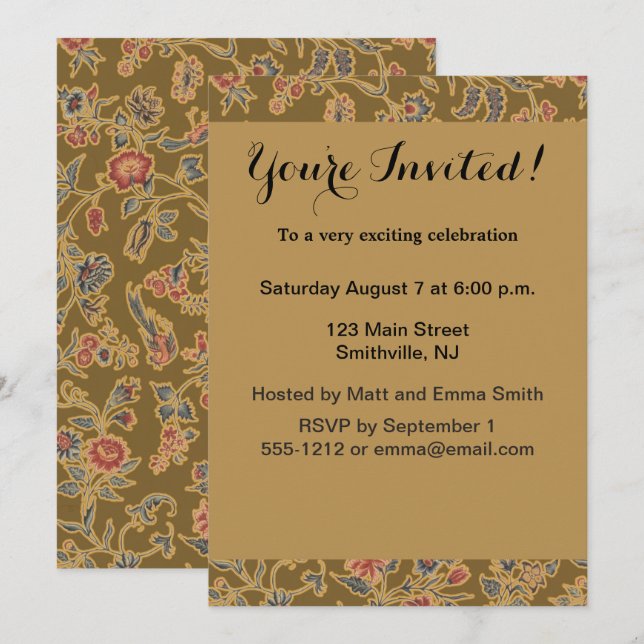 Invitación Clásico Flor Bonito Chintz Diseño floral suave (Anverso / Reverso)