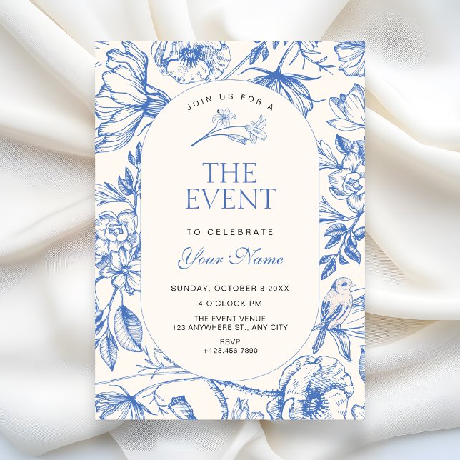 Invitación Clásico floral artístico blanco azul (Subido por el creador)