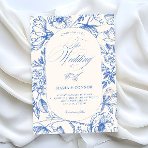 Invitación Clásico floral artístico boda azul