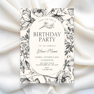 Invitación Clásico floral artístico de cumpleaños