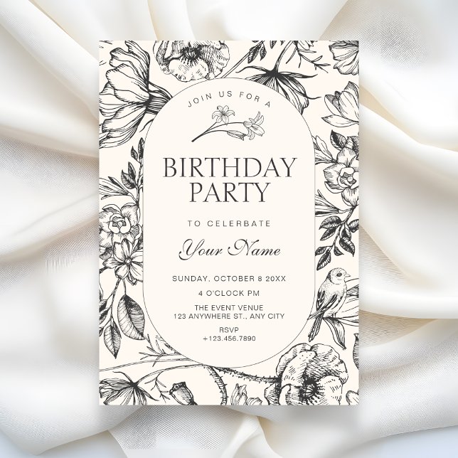 Invitación Clásico floral artístico de cumpleaños (Subido por el creador)
