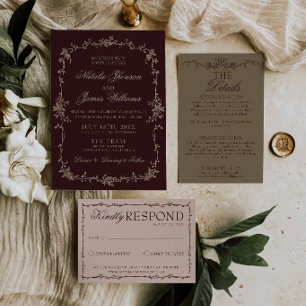 Invitación Clásico floral Borgoña dinero antiguo boho chic bo