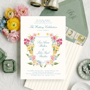 Invitación clásico floral botánico francés cresta boda