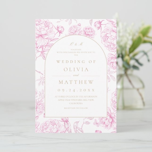 Invitación Clásico floral de boda francés rosa (Anverso de pie)