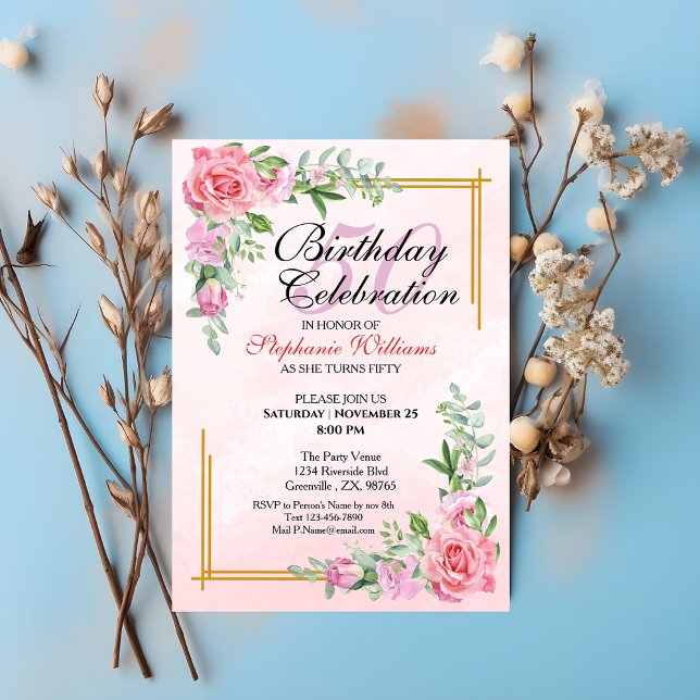Invitación Clásico floral de fiesta de cumpleaños número 50 d (Subido por el creador)