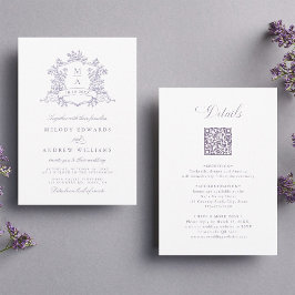 Invitación Clásico floral de lavanda Crest Boda Todo en Uno