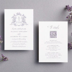 Invitación Clásico floral de lavanda Crest Boda Todo en Uno