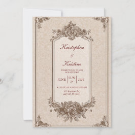Invitación Clásico Floral Monocromo Sepia Victoriano de Boda