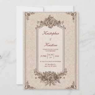 Invitación Clásico Floral Monocromo Sepia Victoriano de Boda