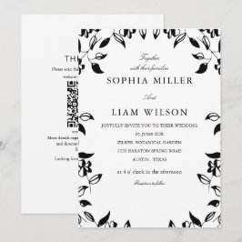 Invitación clásico floral silvestre en blanco y negro QR