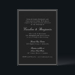 Invitación Clásico Formal Black Script Elegant Wedding RSVP<br><div class="desc">Curso clásico formal tradicional Elegante Invitación a matrimonio con texto blanco sobre fondo negro,  borde estrecho y detalles RSVP en línea</div>