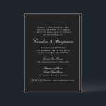 Invitación Clásico Formal Black Script Elegant Wedding RSVP<br><div class="desc">Curso clásico formal tradicional Elegante Invitación a matrimonio con texto blanco sobre fondo negro,  borde estrecho y detalles RSVP en línea</div>