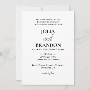 Invitación Clásico formal Boda mínimo blanco y negro