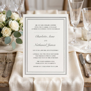 Invitación Clásico Formal Ecru Marfil Triple Marco Boda