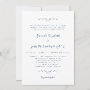 Invitación Clásico Formal Elegante Azul Polvo Script Boda