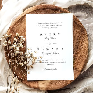 Invitación Clásico Formal Elegante Blanco Negro Boda Mínimo