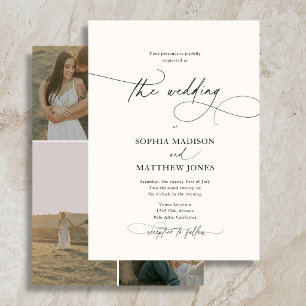 Invitación Clásico Formal Elegante Boda de 4 Fotos Marfil