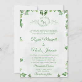 Invitación Clásico Formal Floral Monograma Verde boda