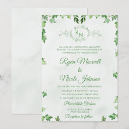 Invitación Clásico Formal Floral Monograma Verde boda