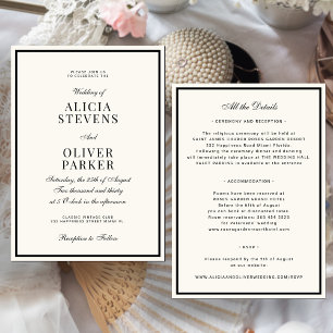 Invitación Clásico formal minimal marfil negro boda