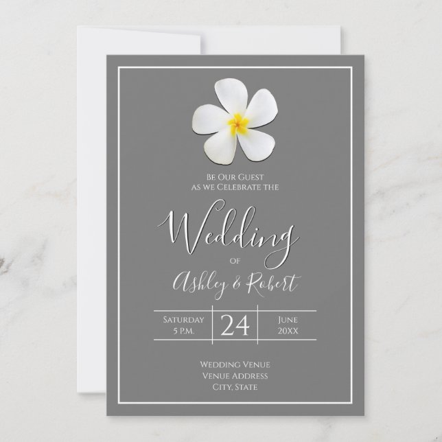 Invitación Clásico formal moderno, blanco sobre gris, Boda (Anverso)