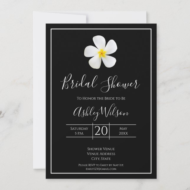 Invitación Clásico formal moderno, blanco sobre negro, novia (Anverso)