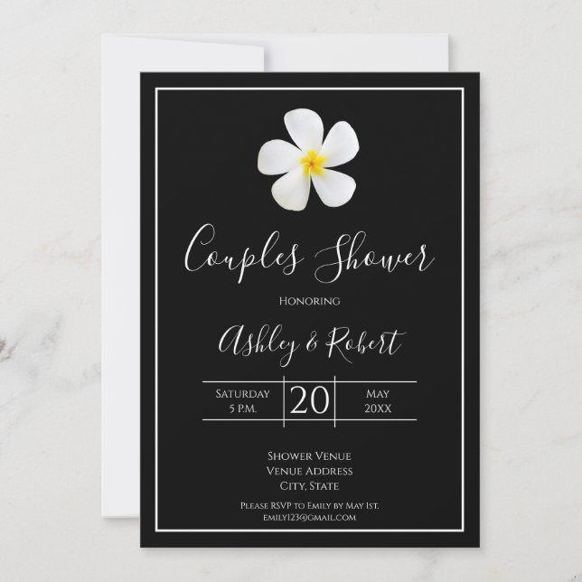 Invitación Clásico formal moderno, blanco sobre negro, pareja (Anverso)