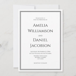 Invitación Clásico Formal Negro Blanco Doble Borde Boda