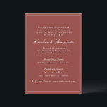 Invitación Clásico Formal Rojo Guión Rojo Elegante Boda<br><div class="desc">Una invitación de boda intemporal con un rico fondo rojo oxidado con una tipografía clásica de sísmo y escritura para un aspecto refinado y sofisticado. Una delgada franja blanca le da un toque de elegancia al lugar perfecto para los bodas modernos, rústicos o otoñales. Ideal para parejas que buscan un...</div>