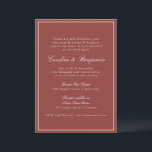 Invitación Clásico Formal Rojo Guión Rojo Elegante Boda<br><div class="desc">Una invitación de boda intemporal con un rico fondo rojo oxidado con una tipografía clásica de sísmo y escritura para un aspecto refinado y sofisticado. Una delgada franja blanca le da un toque de elegancia al lugar perfecto para los bodas modernos, rústicos o otoñales. Ideal para parejas que buscan un...</div>