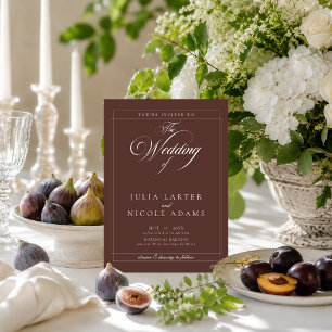 Invitación Clásico Foto Choco Marrón Marfil Caligrafía Boda
